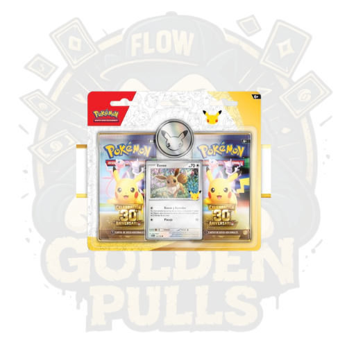 Pokémon TCG: Blíster de 2 Sobres con Moneda – Eevee | 30.º Aniversario | Español